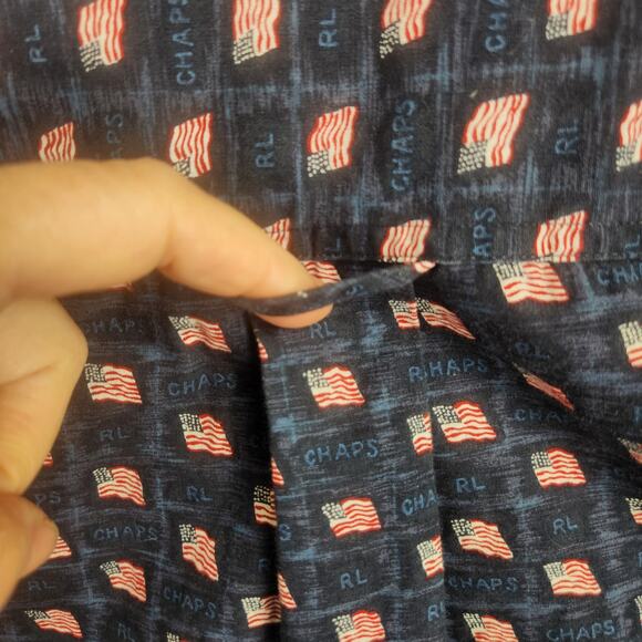 Ralph Lauren Chaps Men's Long Sleeve Bl American Flag Print Shirt Navy SZ L EUC - Picture 14 of 15
